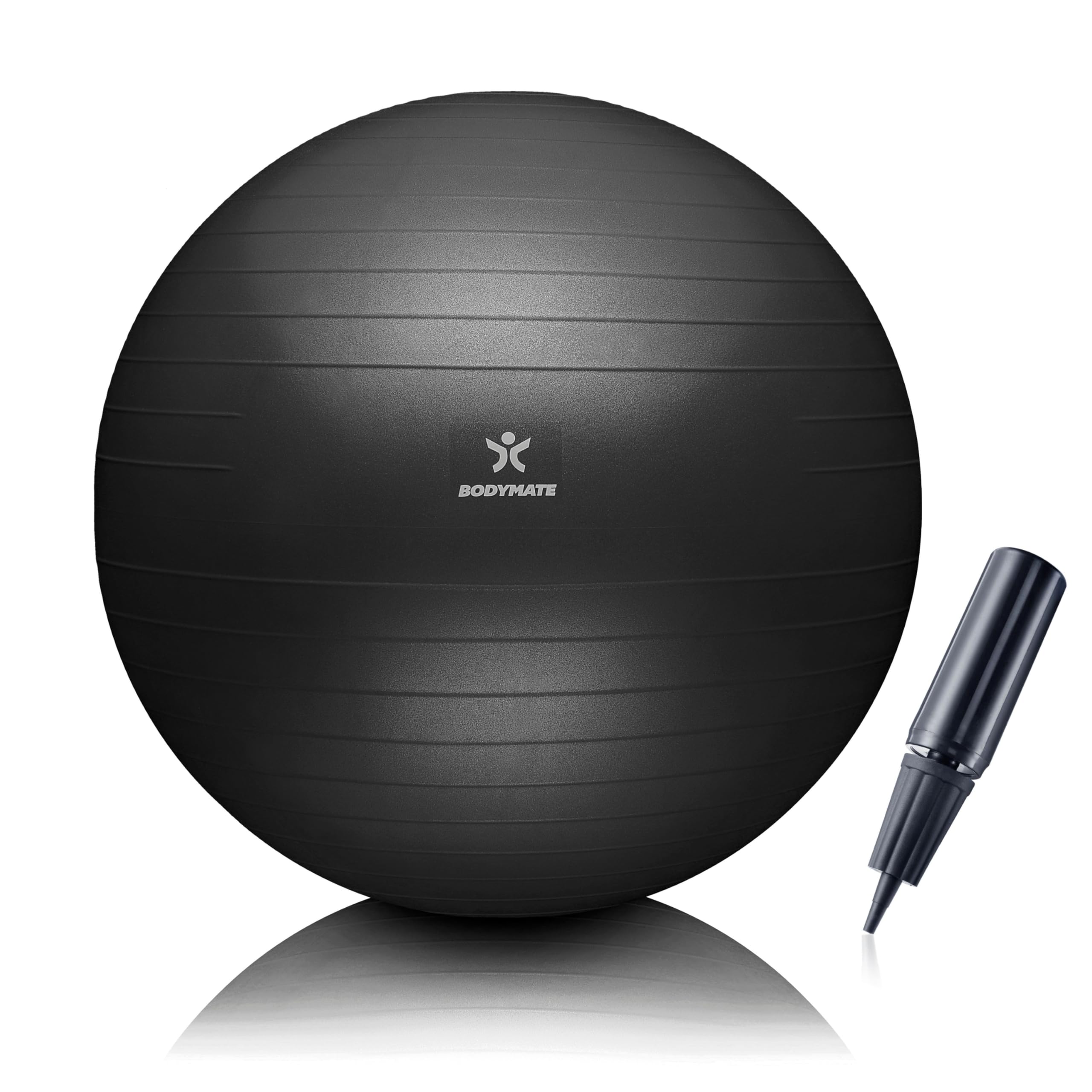 BODYMATE Exercise Ball - E-book with exercise guides included - Gym-quality Swiss balls for fitness, birthing, pregnancy - Air pump included - Anti-Burst - 65cm - Anthracite