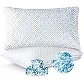 EGOHOME Cooling Pillows Queen Size Set of 2 - Adjustable Shredded Memory Foam Pillow for Sleeping, Bed Pillows for Side, Back, Stomach, Hot Sleepers, with Washable Cover, Supportive, 2 Pack