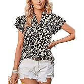 Arach&Cloz Womens Summer Tops Fashion 2023 Ruffle Short Sleeve V Neck Floral Dressy Casual Blouse Shirts