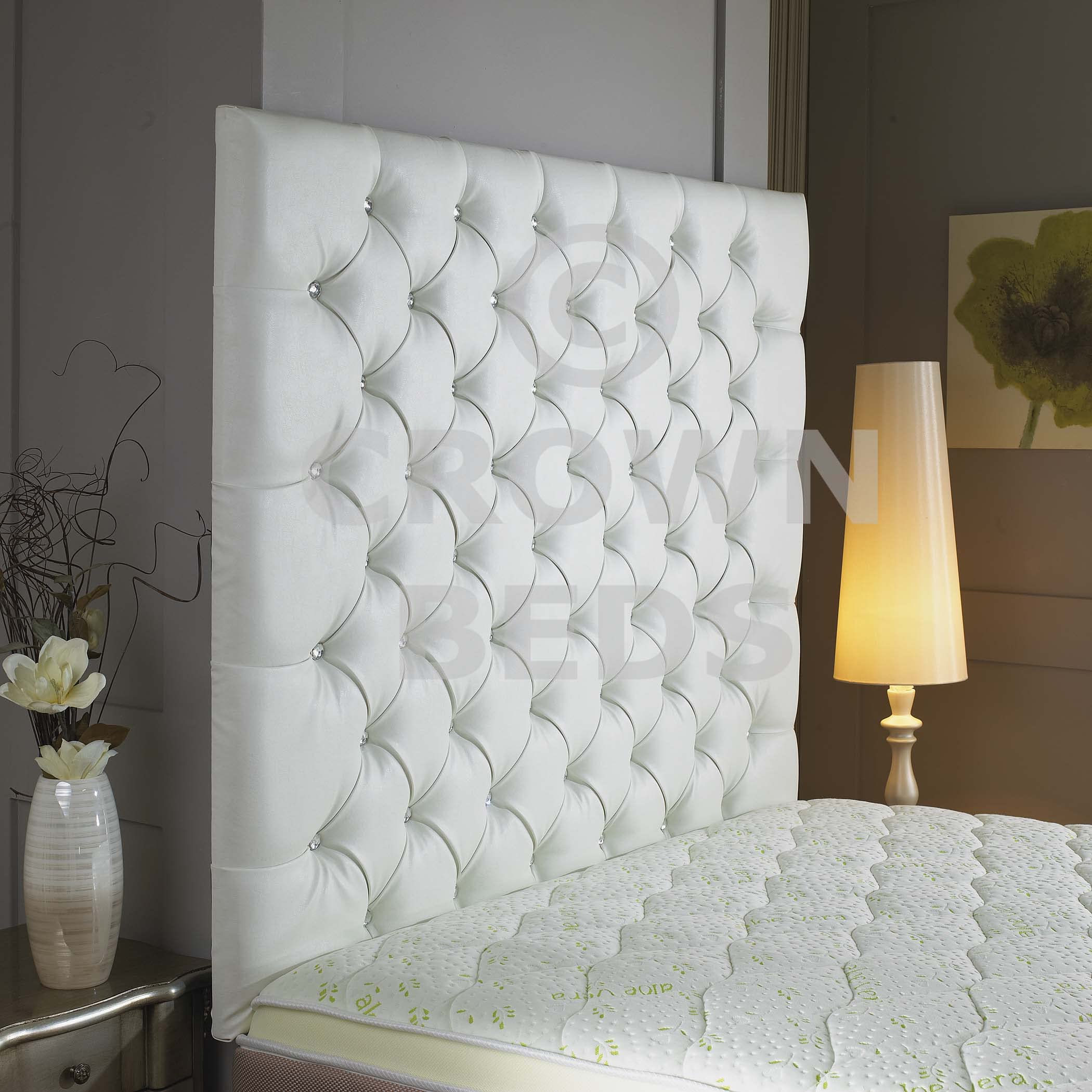CROWN WALL DIAMANTE LEATHER HEADBOARD IN 2FT6,3FT,4FT,4FT6,5FT,6FT! (white, 6ft (Super Kingsize) 36'' DIamante) โ image 1
