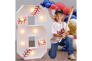 IMPRSV Marquee Numbers Baseball Birthday Decorations: 3ft Large Party Decor Boy 6th 16th Big Light Up Cardboard Number 6