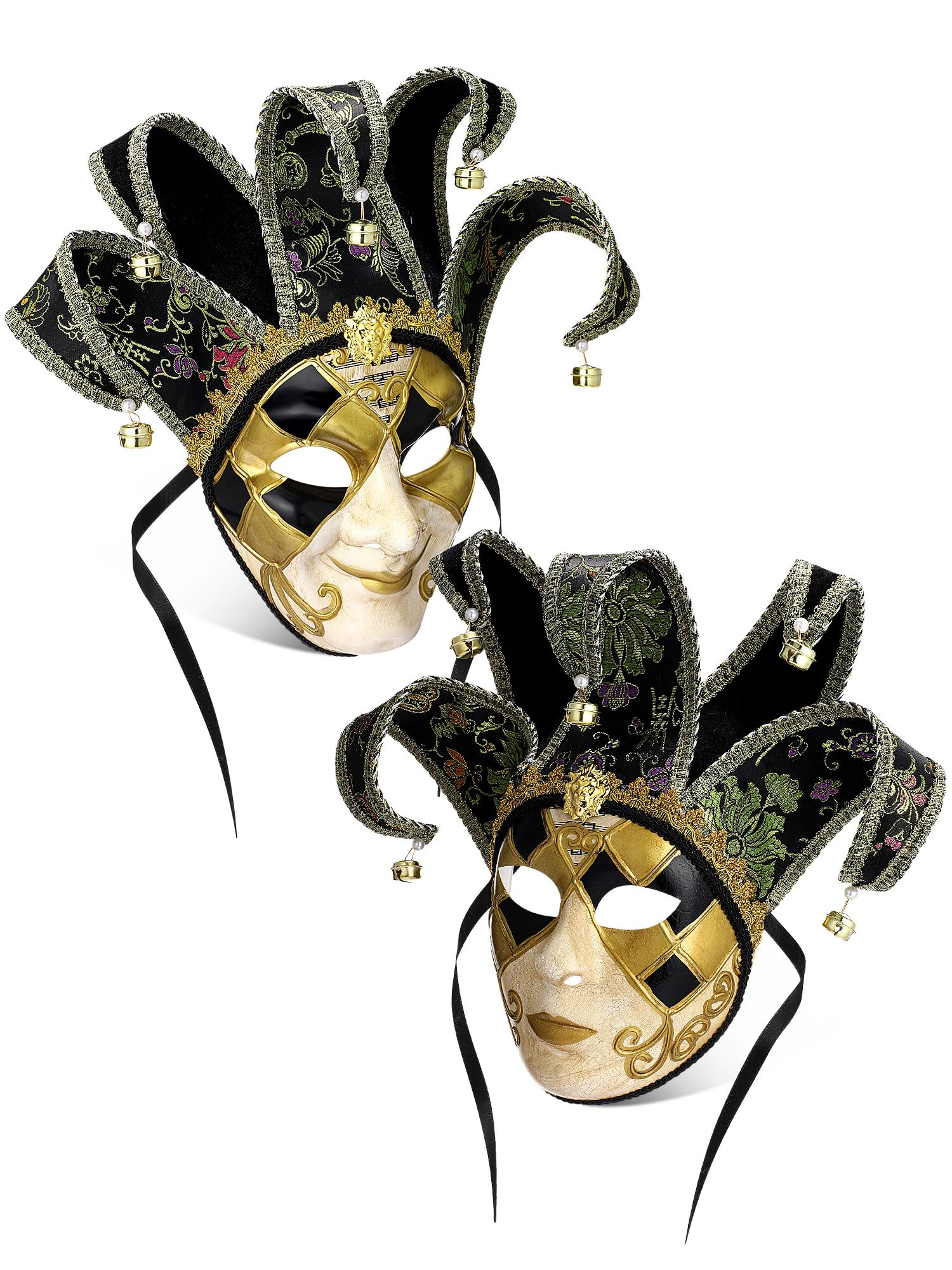 Photo 1 of Syhood 2 Pcs Jester Mask Vintage Venetian Couples Masquerade Mask Full Face Decoration for Party(Checkered,Black)