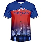 Baseball City Night Skyline Silhouette Jersey Button Down Casual Shirts Streetwear Outfits Fans Tops for Men Gifts S-2XL