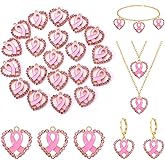 NVENF 20PCS Pink Ribbon Charms Breast Cancer Awareness Beads Charms for Jewelry Making, Pink Enamel Rhinestone Pendants for Bracelet Necklace Earrings Making DIY Crafts