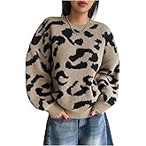 GORGLITTER Women's Leopard Print Sweaters Fall Sweaters Animal Print Cheetah Long Sleeve Knit Sweater Pullover Jumper