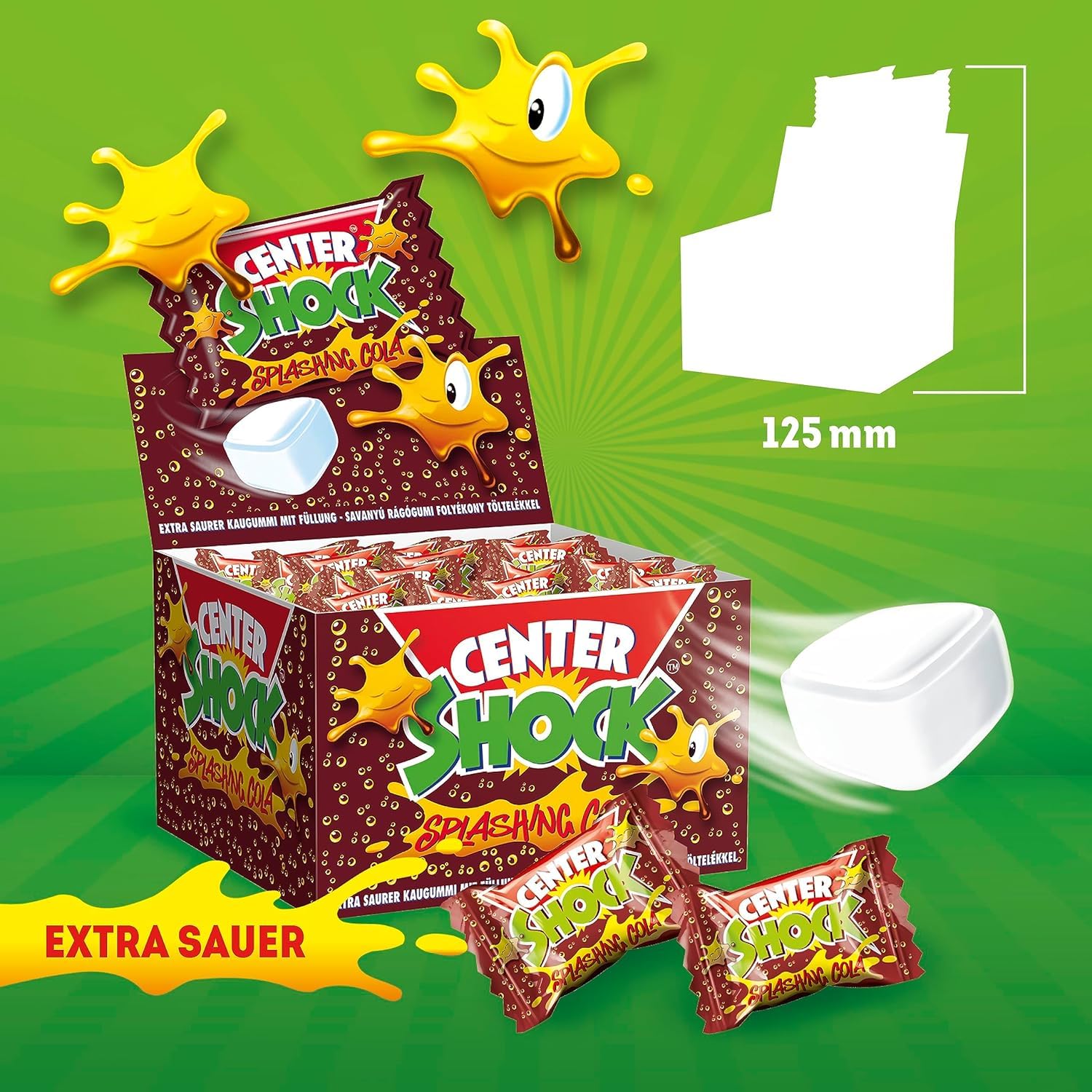 Center Shock Splashing Cola, Box mit 100 Kaugummis, extra-sauer mit Cola-Geschmack, geeignet für Geburtstag, Pinata, Party, Candy-Bar, Weihnachten und Halloween, 400g 4