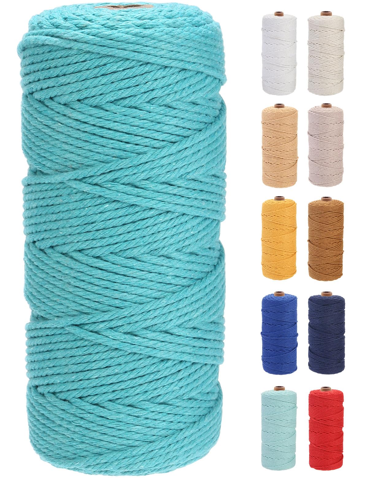 GOHOF Macrame Cord 3mm x 100m Premium Cotton Macrame Rope, 4 Strand Twisted Soft Cotton Cord, One of The Most Perfect Materials for Macrame Art, Cotton String Without Chemicals(Lake Green) — image 1