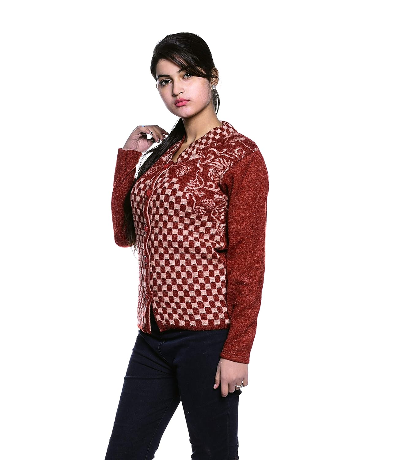 pilot full sleeve woolen women cardigan rust