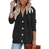 MEROKEETY Cardigan Sweater for Women 2026 Fall Winter Spring Cable Knit Button Up Open Front Long Sleeve Coat