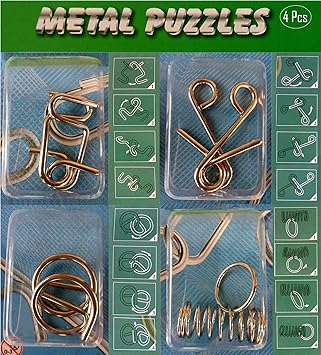 Simple Days Metal Puzzle 3D Interlocking Stainless Steel 4 Metallic Intellectual IQ Wire Puzzles Brain Teaser Game for Kids Adults