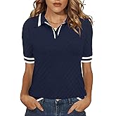 Rapbin Womens Short Sleeve Sweater Polo V Neck Shirts Lightweight Kint Pollover Sweaters