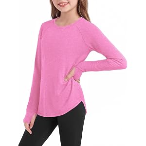 Zaclotre Girls Long Sleeve Athletic Shirts Workout Tops with Thumbholes | Kids Sport Shirt 5-14Y, Soft Touch, Moisture Wickin