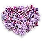 Artificial Purple Flowers Bulk Silk Rose Fake Flower Heads for Crafts DIY Home Spring Garden Floral Party Wildflower Garland Hanging Decoration Mini Big Small Faux Fabric Flowers Heads 3-12cm (Purple)