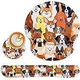 Britimes Ergonomic Mouse Pad Set with Wrist Rest Colorful Doodle Dogs Non-Slip Rubber Base Wrist Cushion Support and Coasters Mousepad with Wrist Support for Computer Keyboard and Desk