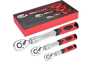 UYECOVE 3-Piece Extendable Ratchet Set, 1/4 3/8 1/2 Inch Extendable Socket Wrench, Ratchet Wrenches Set 72-Tooth Quick-Release, Soft Grip Handle with Storage Tray