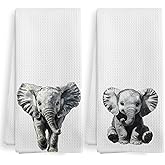 XNXLDYLH Funny Elephant Kitchen Towels and Dishcloths Sets of 2, Elephant Nursery Decor Gifts for Home,Woodsy Rustic Cabin Safari Jungle Nursery Decor Dish Hand Tea Towels for Bathroom Kitchen,16x24In
