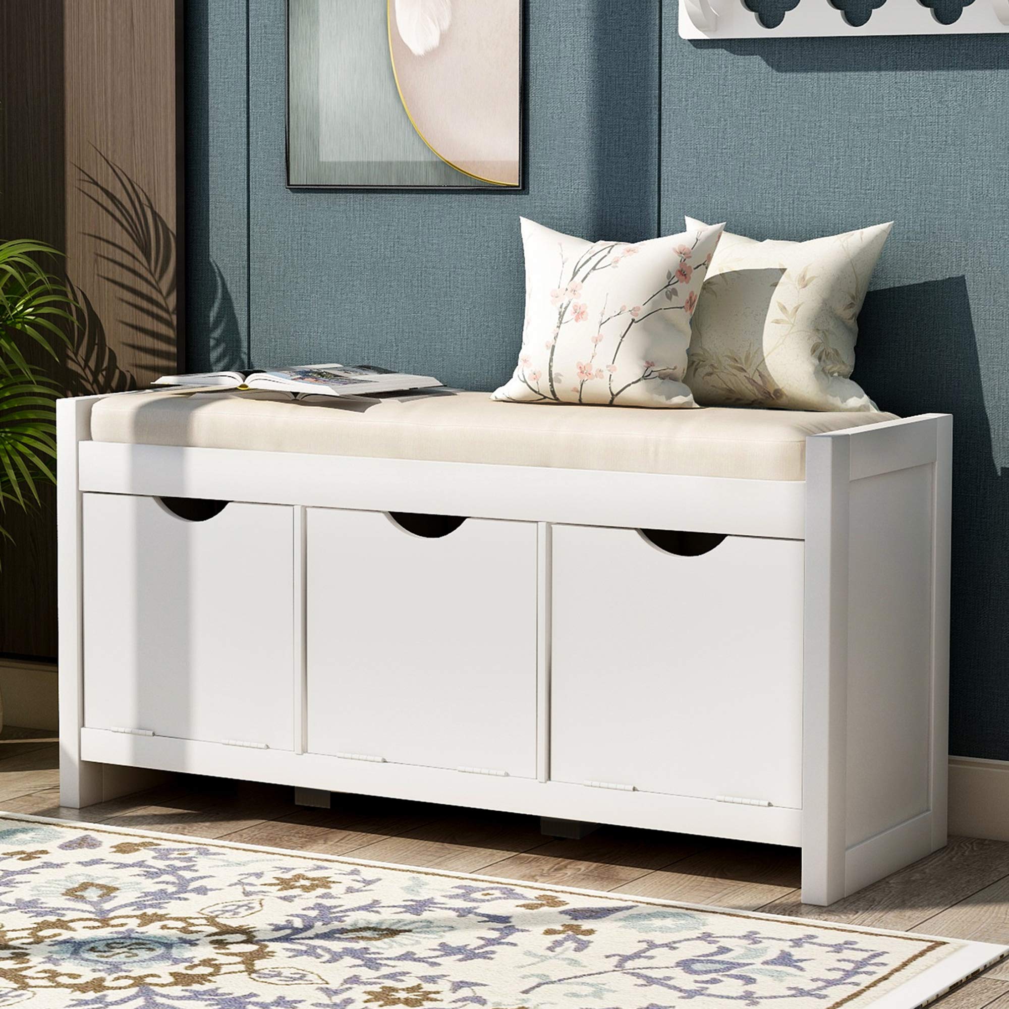 Buy Storage Bench Entryway Bench with Removale Cushion and 3 Flip Lock
