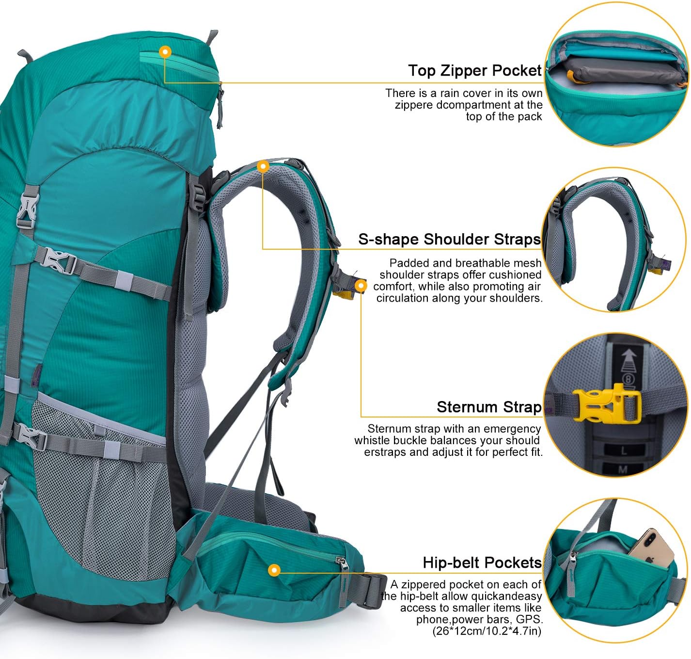 Zaini da hiking Multifunzione MOUNTAINTOP 60/65L Zaino da Trekking Grande  capacità Zaino Unisex Adulto per Escursionismo Montagna Campeggio Alpinismo  Viaggio urban-earth.co.uk