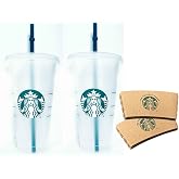 Starbucks Reusable 24 fl oz Frosted Ice Cold Drink Cup Bundle Set with Sleeves
