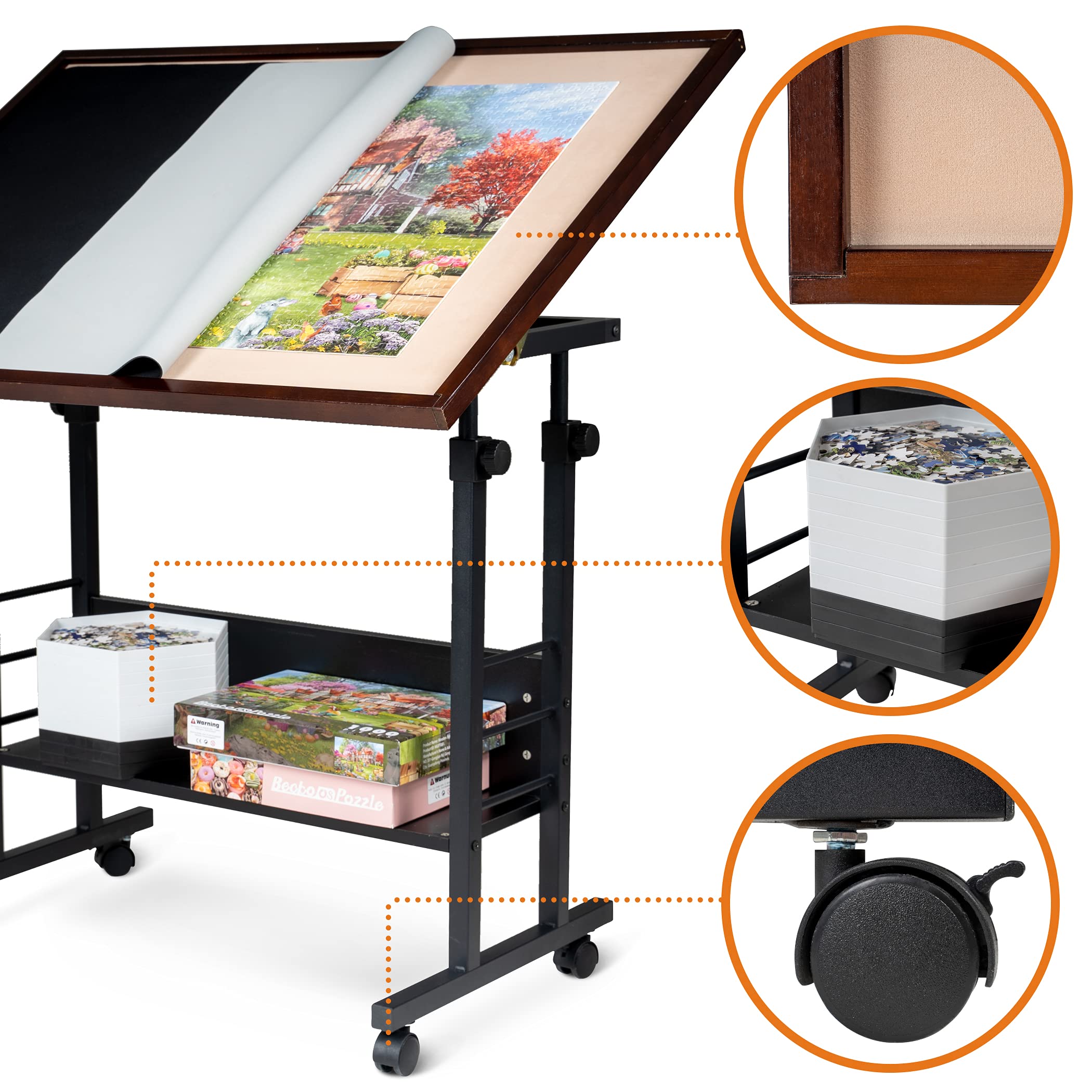 Becko US 1500 Piece Tilting Puzzle Table with Cover Mat, Puzzle Board with 5 Tilt Angle & Height Adjustment, Portable & Movable Tables with Legs & Storage for Adults, for 1500 Piece Jigsaw Puzzles