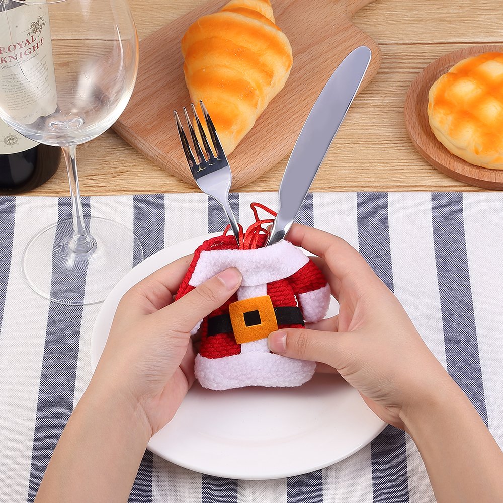 Zogin Weihnachten Besteckhalter Taschen 6pcs Sankt-Klage Weihnachten Dekoration Besteck Kostüm kleine Hosen und Kleidung Besteck-Sets(6 Stücke)