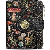 Kelvoris Mushroom Moon Night Small Rfid Women Wallet Bifold Zipper Coin Pocket PU Leather Compact Cash Credit Card Holder Travel Wallet for Female Ladies Teen Girls 1 ID Window 10 Card Slots