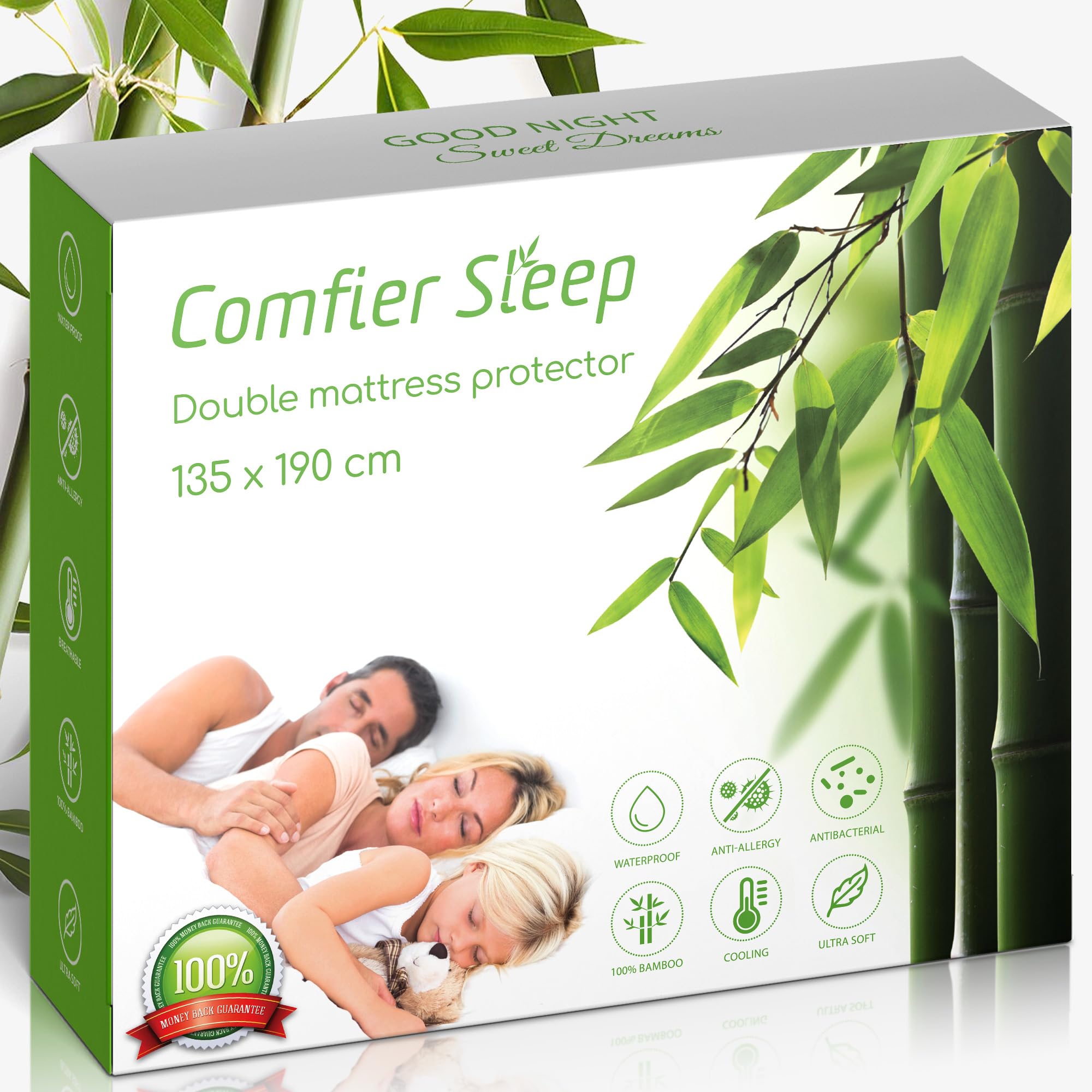Mattress Protector Double Bed 135x190cm – Fitted Cover 100% Bamboo – Soft Breathable Sheet – Double Mattress Protector Waterproof