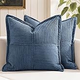 MIULEE Decorative Throw Pillow Covers for Couch Bed Livingroom 18x18 Inch Set of 2 Blue Boho Accent Throw Pllows Broadside Striped Patchwork Soft Corduroy Spring Coastal Pillowcases