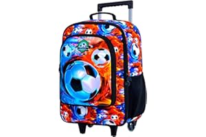 FTJCF 18" Kids Suitcase for Boys, Soccer Toddler Carry on Luggage Set, Cool Football Travel Rolling with Wheels (Fire)