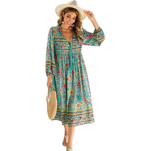 sachin and babi light blue dress Women Pleated Floral Printing Dress Summer Half Sleeves Round Neck Pleated  Long Dresses Elegant Slim A-line Belt Long Robe main image 0