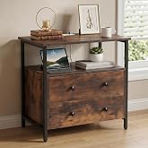 Edbuosy 27" Wide Nightstand with Charging Station &amp; 2 Drawer, Retro Brown | Small Dresser for Closet, 2 AC Outlets &amp; 2 USB Ports, Open Shelf, Adjustable Feet, Wood Nightstand for Living Room or Bedroom