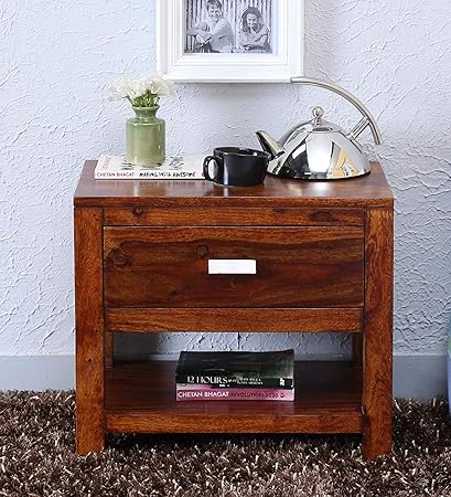 Brookwood Sheesham Wood Bedside End Table for Bedroom | 1 Drawers & 1 Shelf Storage | Honey Finish