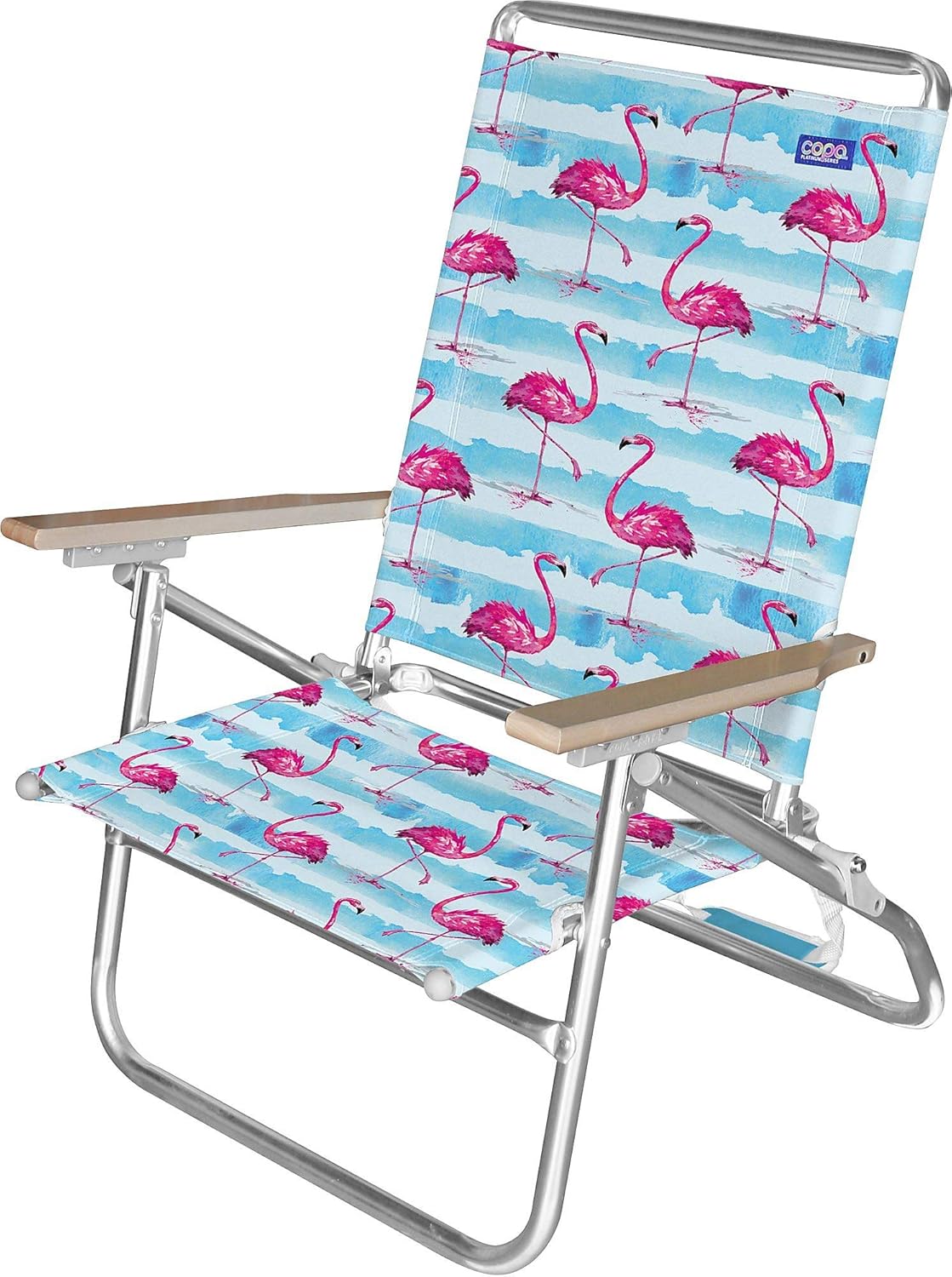 blue and white striped beach chair