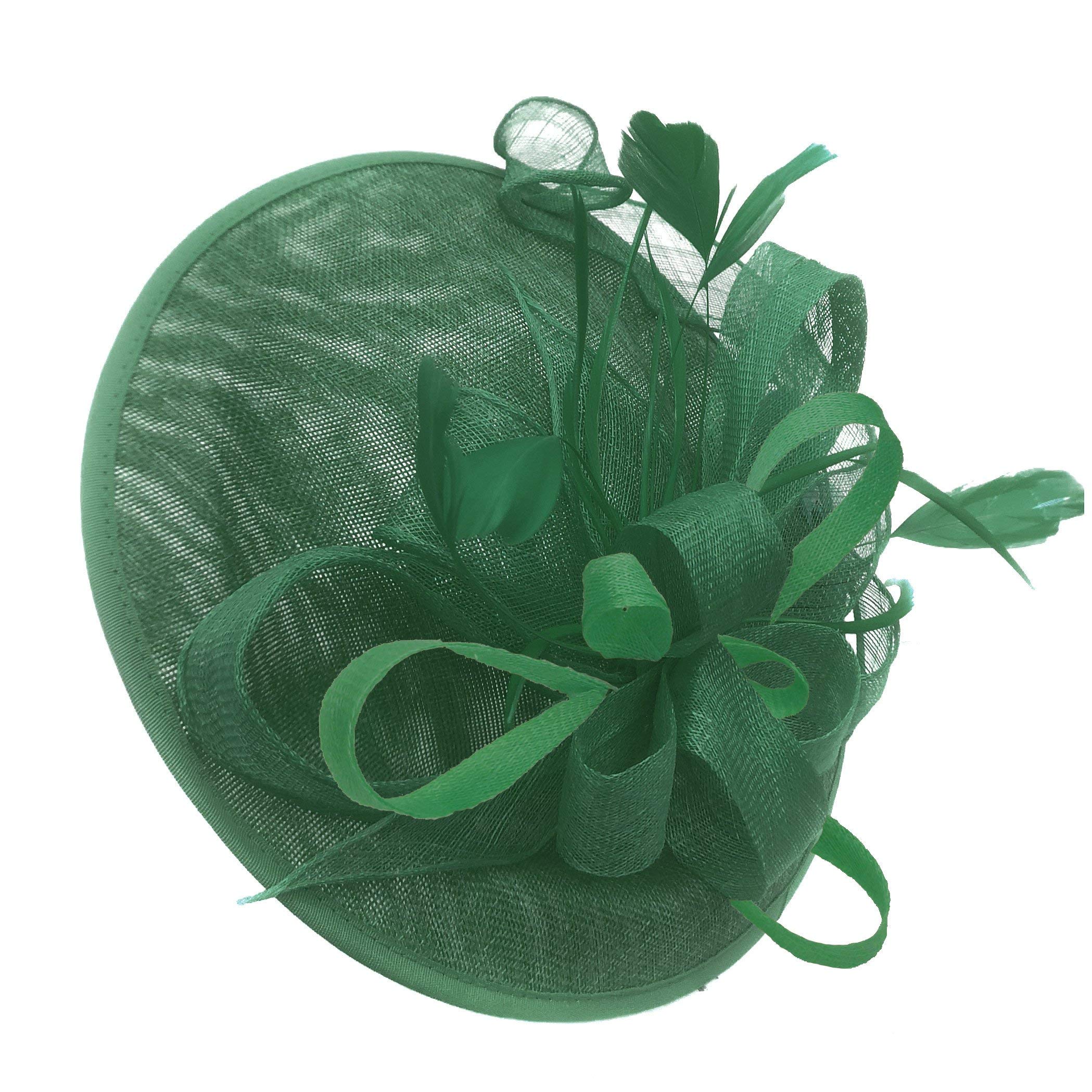 Caprilite Green and Jade Green Sinamay Big Disc Saucer Fascinator Hat for Women Weddings Headband