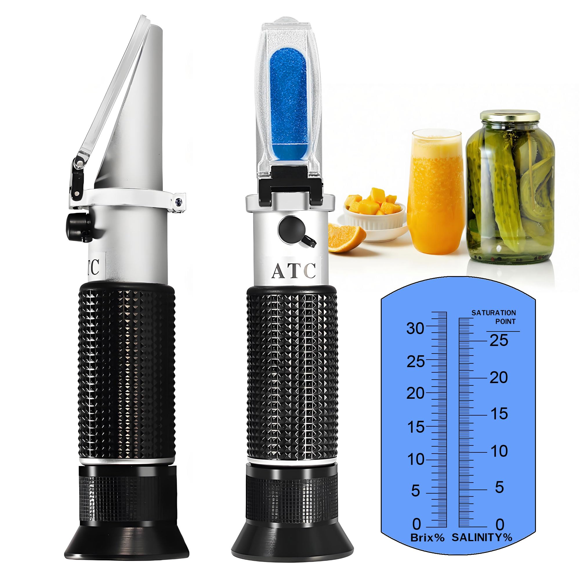 V·RESOURCING Dual Scale(2 in 1) Brix Salinity Refractometer, 0-32% Brix / 0-28% Salinity with ATC for Measuring Sugar & Salinity Related Liquids Such as Soup,Soy Sauce,Ketchup etc