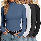 Oakgarden 4 Pack Women's Turtleneck Shirts with Thumb Holes Long Sleeve Thermal Tops Elastics Slim Fit Underwear