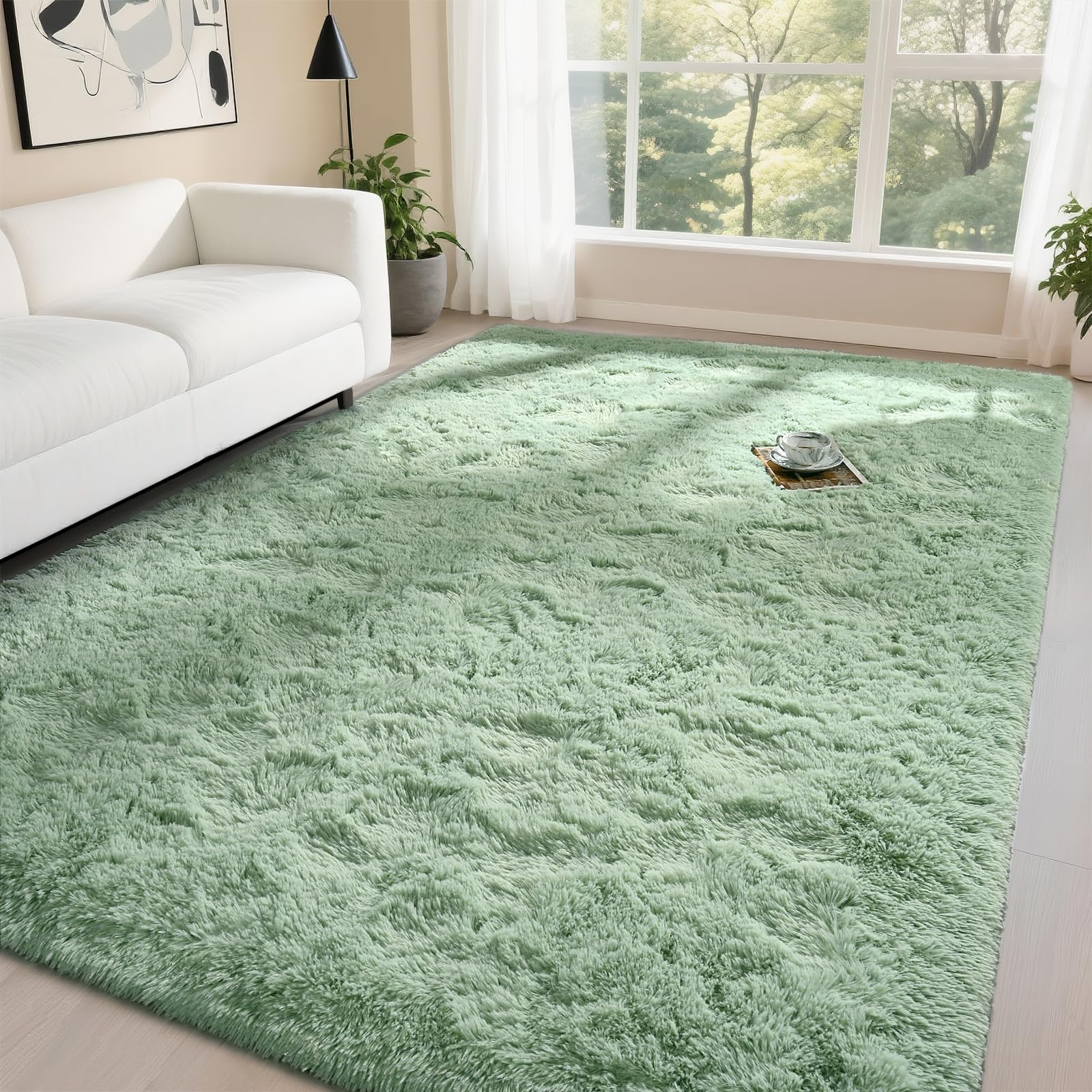 Photo 1 of DweIke Fluffy Sage Green Rugs for Bedroom Living Room, 3x5 Feet Soft Plush Shaggy Light Mint Green Girls Boys Kids Rug, Non-Slip and Machine Washable Carpet for Dorm Nursery Classroom Decor