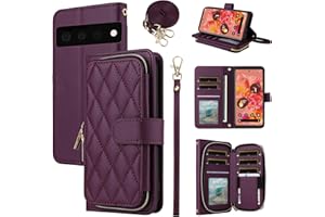 ELISORLI Wallet Case for Google Pixel 6 with Detachable Wrist Strap Crossbody Shoulder Strap, 9+ Card Slots Zipper Purse Luxu