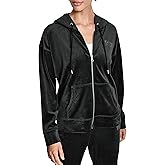 DKNY womens Full Zip Rhinestone Logo Novelty Velour Hoodie Sweatshirt