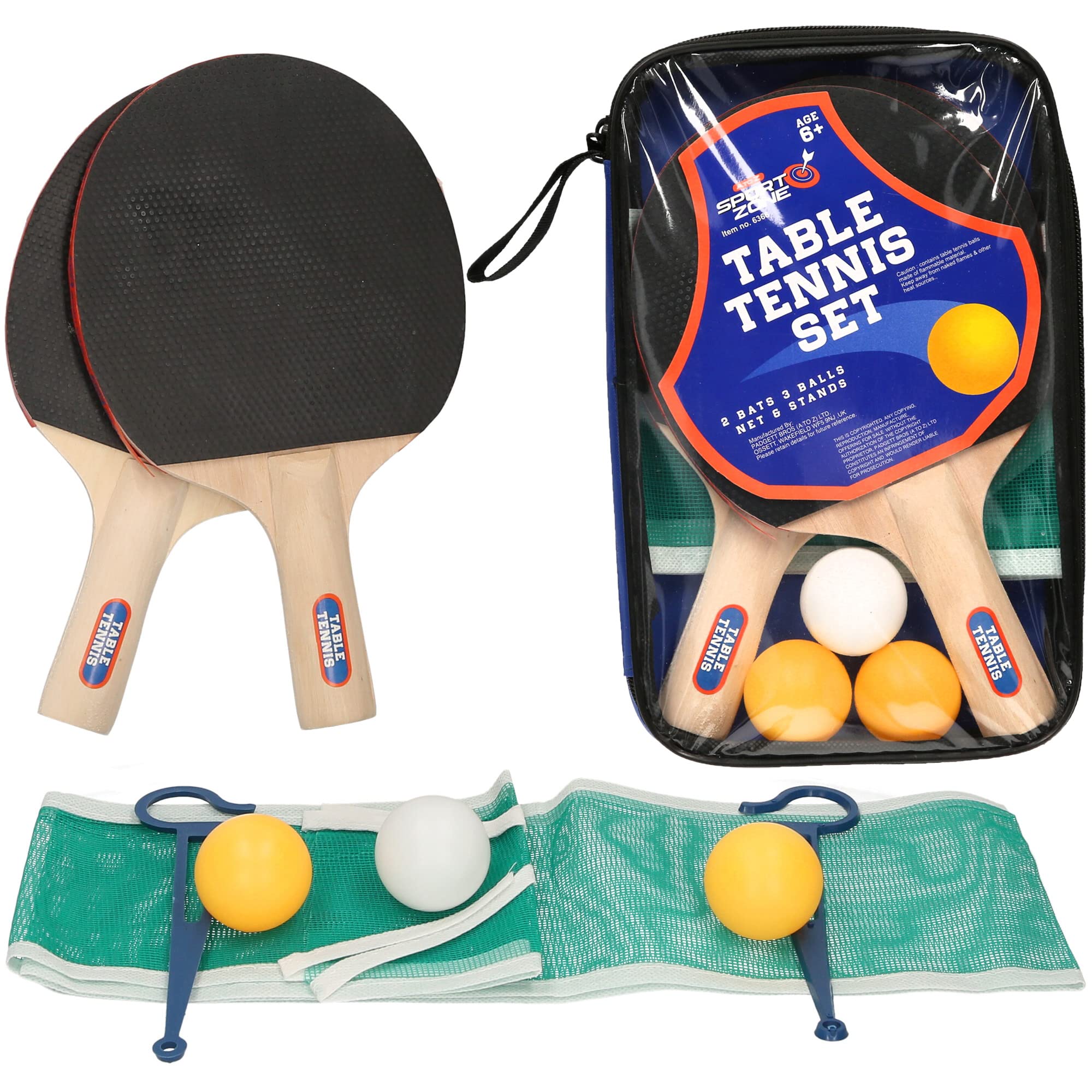 A to Z Table Tennis Set Includes 2 Bats, 3 Ball, Net & Stand Packing, Multi-coloured, One Size, 06366