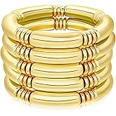 BONJOULRY Chunky Gold Beaded Bangle Bracelet Set Stack for Women Men Stretchy Snake Link Chain Flexible Wide Wristband Bangles Bracelets