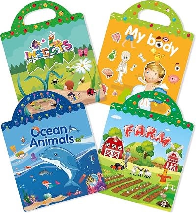 GUYUCOM 4 Pack Reusable Sticker Books Educational Toys for Kids
