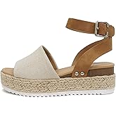 Soda Topic Open Toe Buckle Ankle Strap Espadrilles Flatform Wedge Casual Sandal