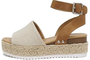 Soda Topic Open Toe Buckle Ankle Strap Espadrilles Flatform Wedge Casual Sandal
