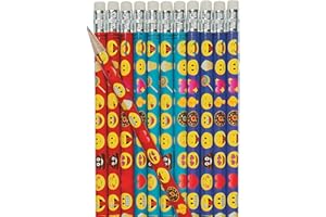 FUN EXPRESS Fun Emoji Pencils with Smiley Faces, OMG's and Gr8's, Wood, 2 Dozen per Pack, 7 1/2 inches (24)