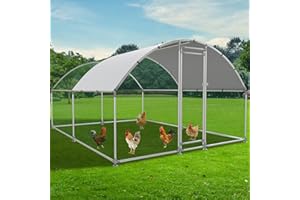 NUGRIART Large Metal Chicken Coop, Outdoor cage Run with Waterproof and Anti-UV Cover, Dome Roof Walk-in Poultry Cage Rabbit Duck House for Outside, Backyard and Farm.