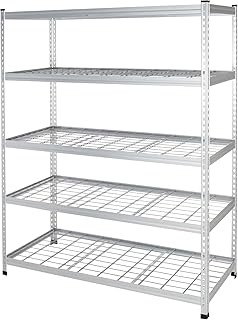 AmazonBasics - Schwerlast-Standregal mit 2.270kg Tragkraft (450kg pro Boden), Doppel-Stangen, eloxiertes Aluminium, Stahldraht, 152 x 61 x 198 cm