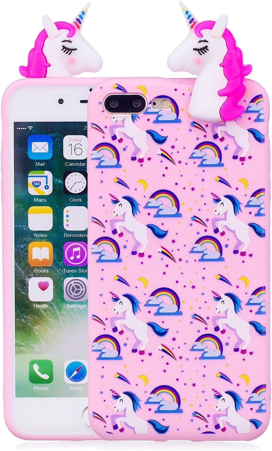 DAMONDY iPhone 8 Plus Case,iPhone 7 Plus Case, 3D Cute Cartoon Animals Pattern Soft Silicone Gel Slim Design Rubber Thin Protective Cover Phone Case for iPhone 8 Plus 7 Plus-Pink Horse