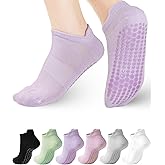 REACH STAR 6 Pairs Pilates Socks with Grips for Women, Non—Slip Ankle Yoga Socks for Ballet Barefoot Workout Athletic Socks