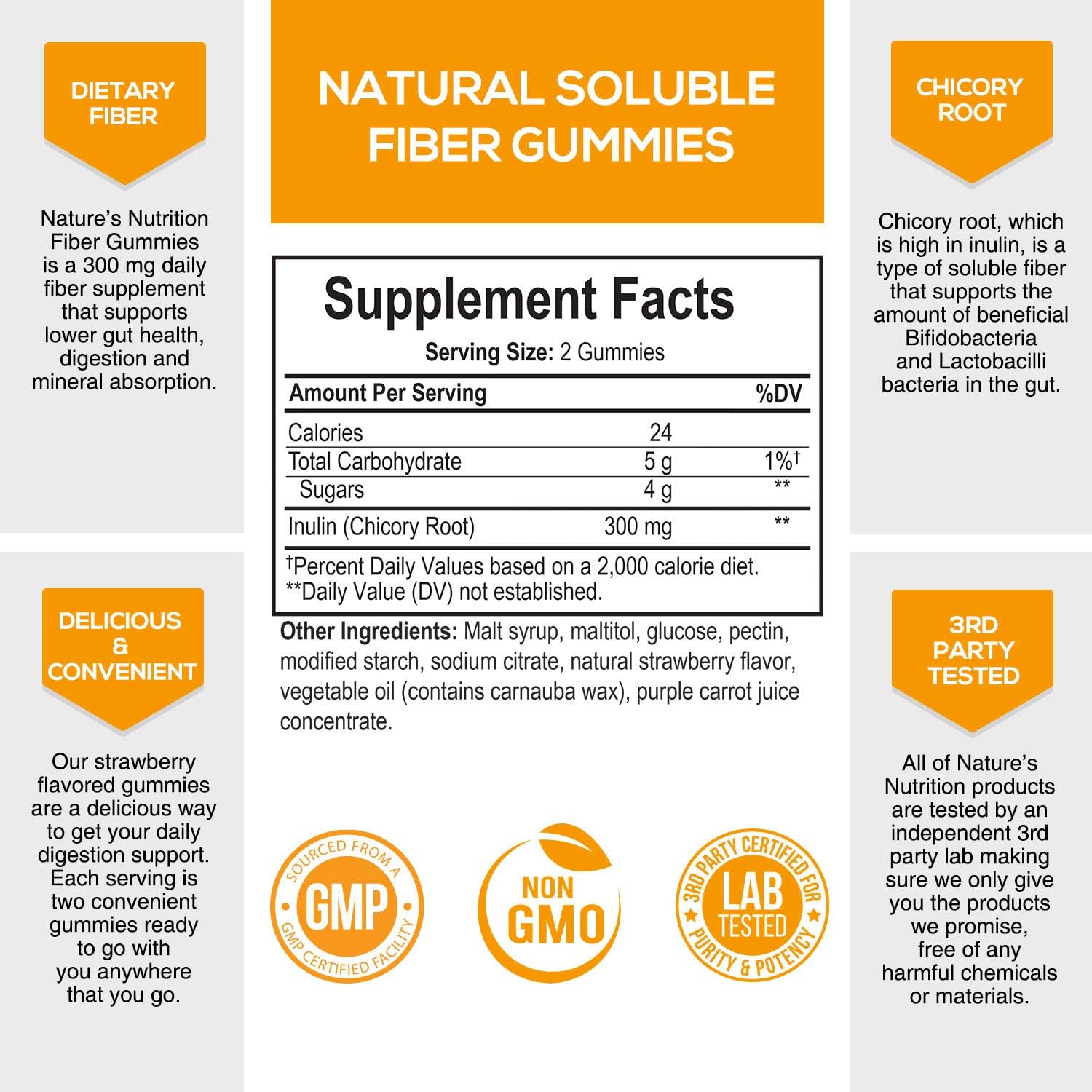 Fiber Gummies for Adults Extra Strength Inulin Gummy 300mg - Natural Dietary Fiber Supplement for Digestion, Heart & Natural Weight Support - 120 Gummies: Health & Personal Care